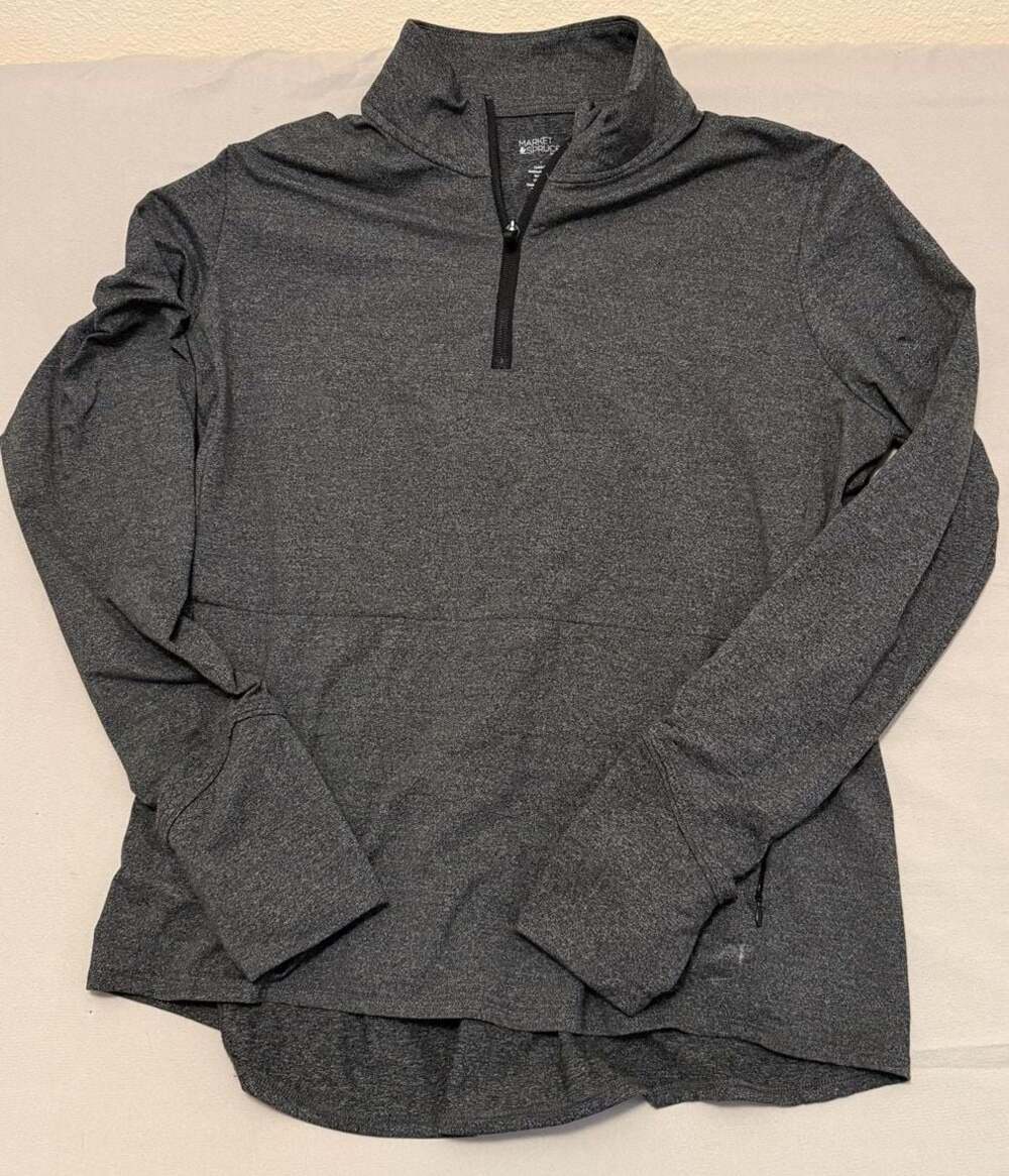 Market & Spruce Active Women's XL Gray Quarter-Zip Pullover Thumbhole Top